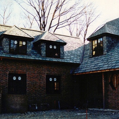 Garage with slate roof