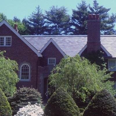 Garage with slate roof