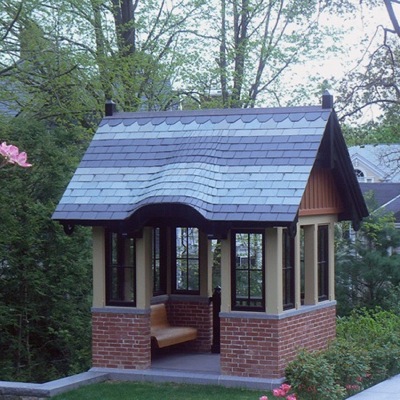 Garage with slate roof